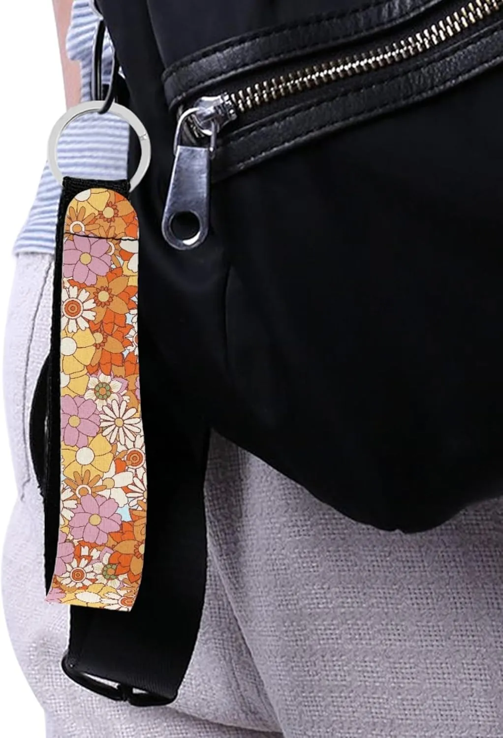 Belidome Abstract Hippie Flower Wristlet Keychain Key Chain Holder with Key Ring Car Auto Accessories for Women Teen Girl