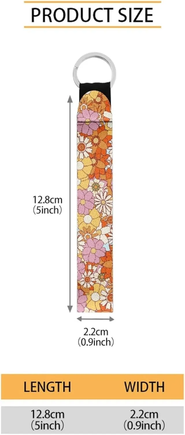 Belidome Abstract Hippie Flower Wristlet Keychain Key Chain Holder with Key Ring Car Auto Accessories for Women Teen Girl