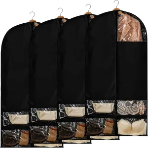 Black Cheer Uniform Garment Bags, 4 Pack, 23.6 X 47.2 Inch with Multi-Pocket, Breathable, Dustproof Protection for Cheerleading