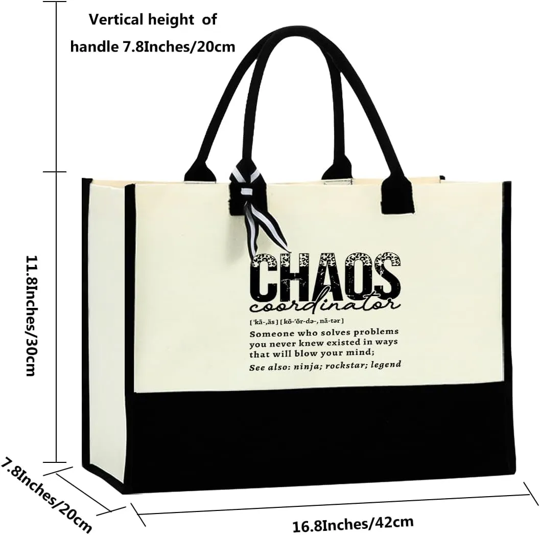 Blue Leaves Chaos Coordinator Waterproof Large Reusable Grocery Bags Tote Bag Thank You Appreciation Gift for Women Boss