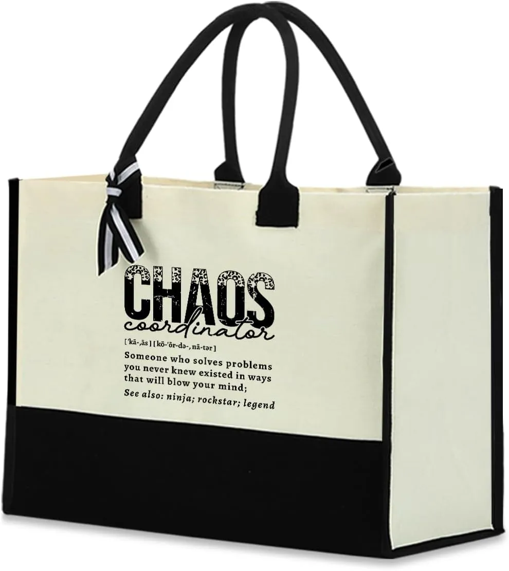 Blue Leaves Chaos Coordinator Waterproof Large Reusable Grocery Bags Tote Bag Thank You Appreciation Gift for Women Boss