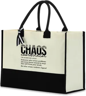 Blue Leaves Chaos Coordinator Waterproof Large Reusable Grocery Bags Tote Bag Thank You Appreciation Gift for Women Boss