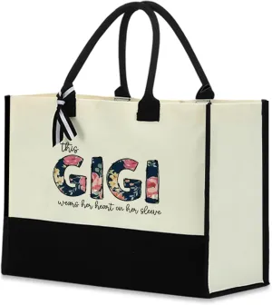 Blue Leaves Grandma Birthday Gifts Mom Gifts Floral Waterproof Large Reusable Grocery Bags Tote Bag Mothers Day for Granny