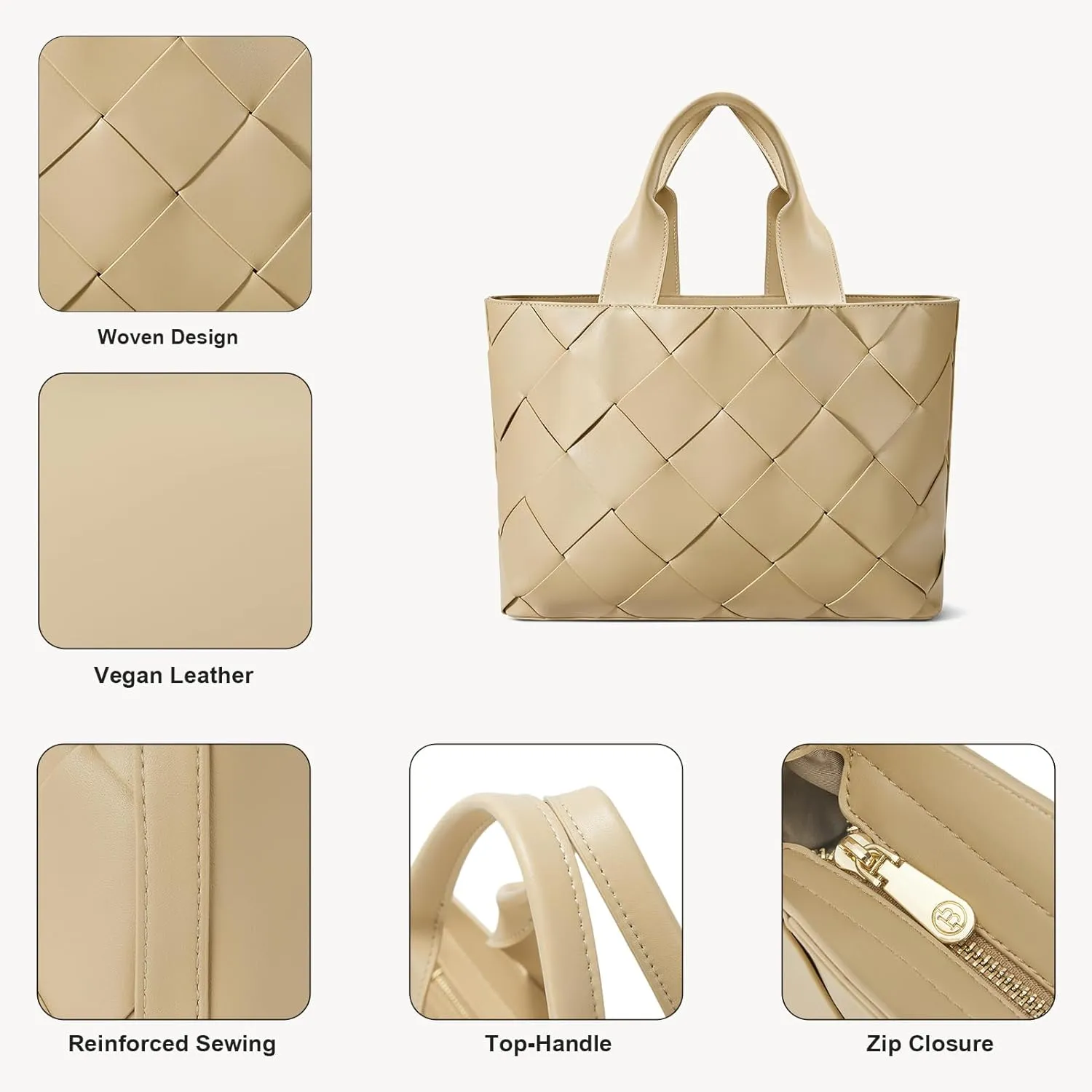 BOSTANTEN Woven Tote Bag for Women Top Handle Purses and Handbags Shoulder Crossbody Purse With Zipper