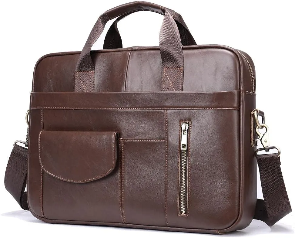 Briefcase leather men's hand-headed leather 14 inch laptop bags