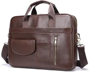 Briefcase leather men's hand-headed leather 14 inch laptop bags