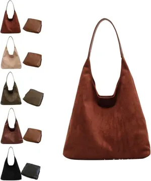 Brown Tote Bag, Tote Bags for Women Suede Hobo Bags, Womens Purse Slouchy Hobo Handbag Retro Top Handle Bags