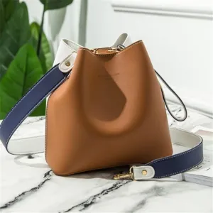 Bucket Bag Women's Temperament Fashion Contrast Color Shoulder Casual Oblique Handbag(White-Patch Five-Pointed star4)