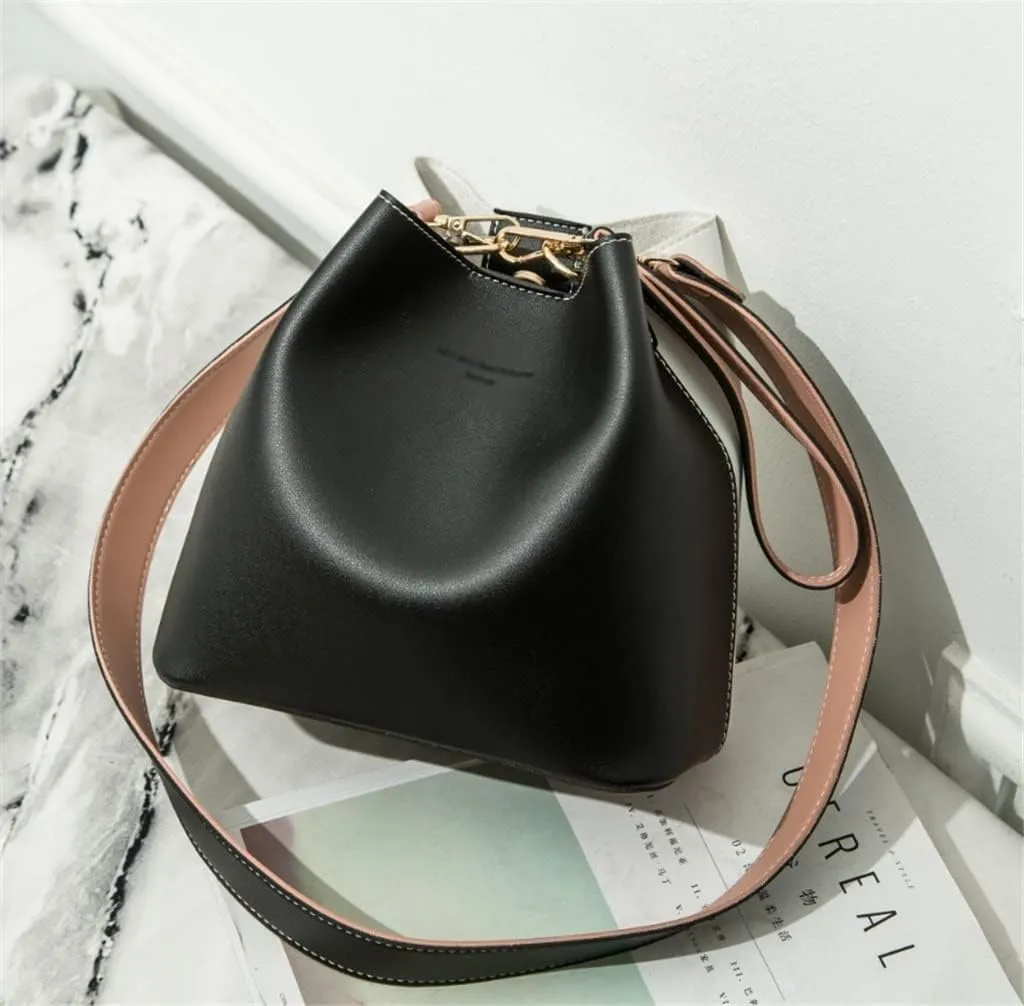 Bucket Bag Women's Temperament Fashion Contrast Color Shoulder Casual Oblique Handbag(White-Patch Five-Pointed star4)
