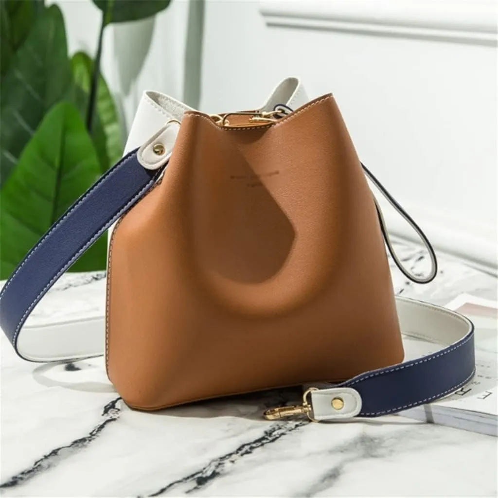 Bucket Bag Women's Temperament Fashion Contrast Color Shoulder Casual Oblique Handbag(White-Patch Five-Pointed star4)