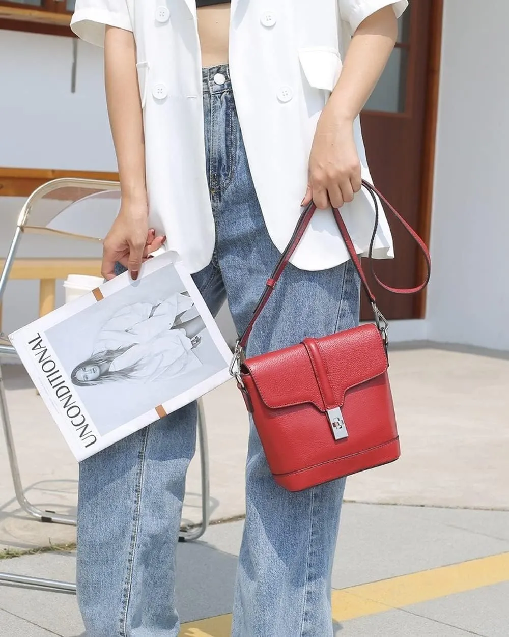 Bucket Bags Genuine Leather Casual Messenger Bag Top Handle Tote Cross-body Bags Shoulder Handbag Purses