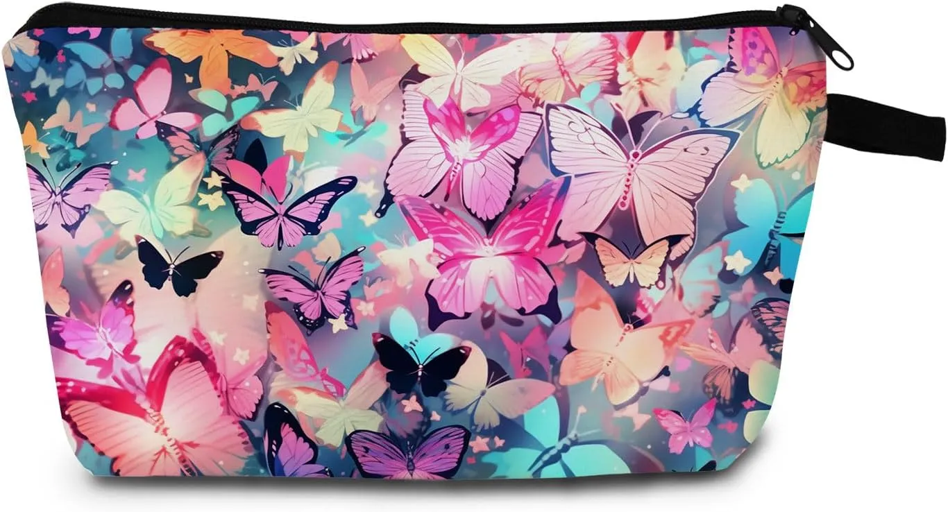 Butterfly Makeup Bag Elegant 3D Flutter Design Cosmetic Pouch for Women Travel Toiletry Organizer Cute Butterfly Makeup Bag for Teens