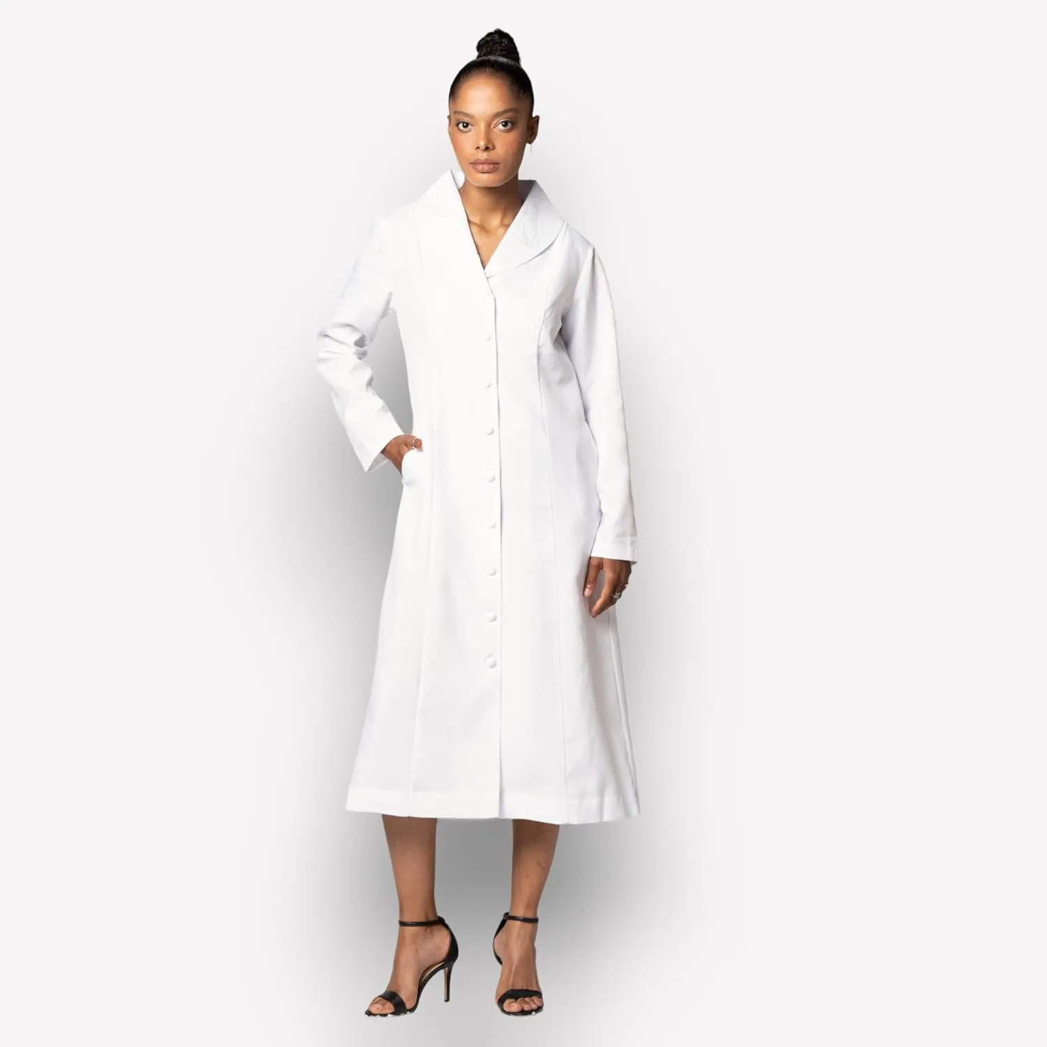 Button Front Clergy Dresses for Women - Elegant Church Dress & Uniform, Clergy Robes Women Choir Robe G11674