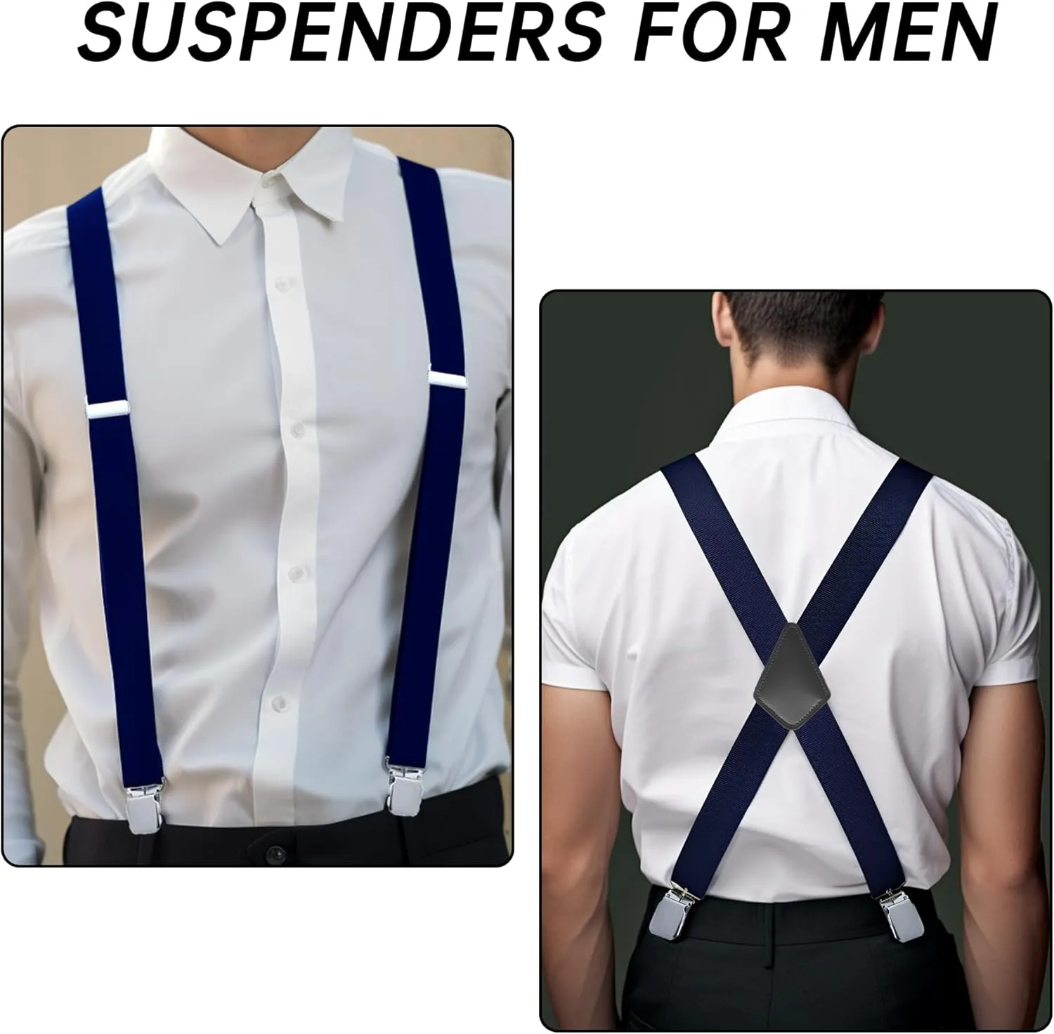 CADONO Men's 2 Inch Heavy Duty SuspendersAdjustable X-Back with Strong Clips for Work, Jeans, and More
