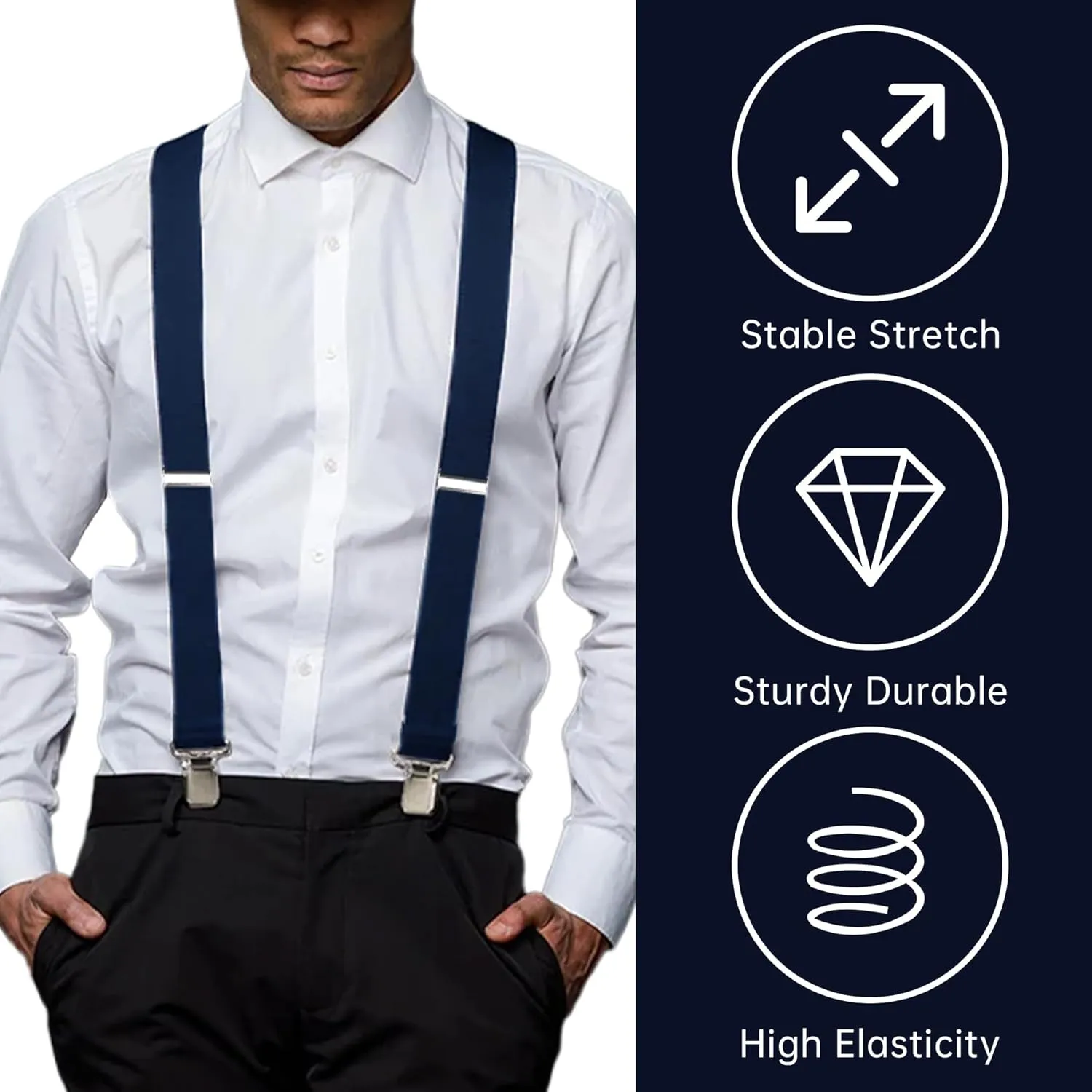 CADONO Men's 2 Inch Heavy Duty SuspendersAdjustable X-Back with Strong Clips for Work, Jeans, and More
