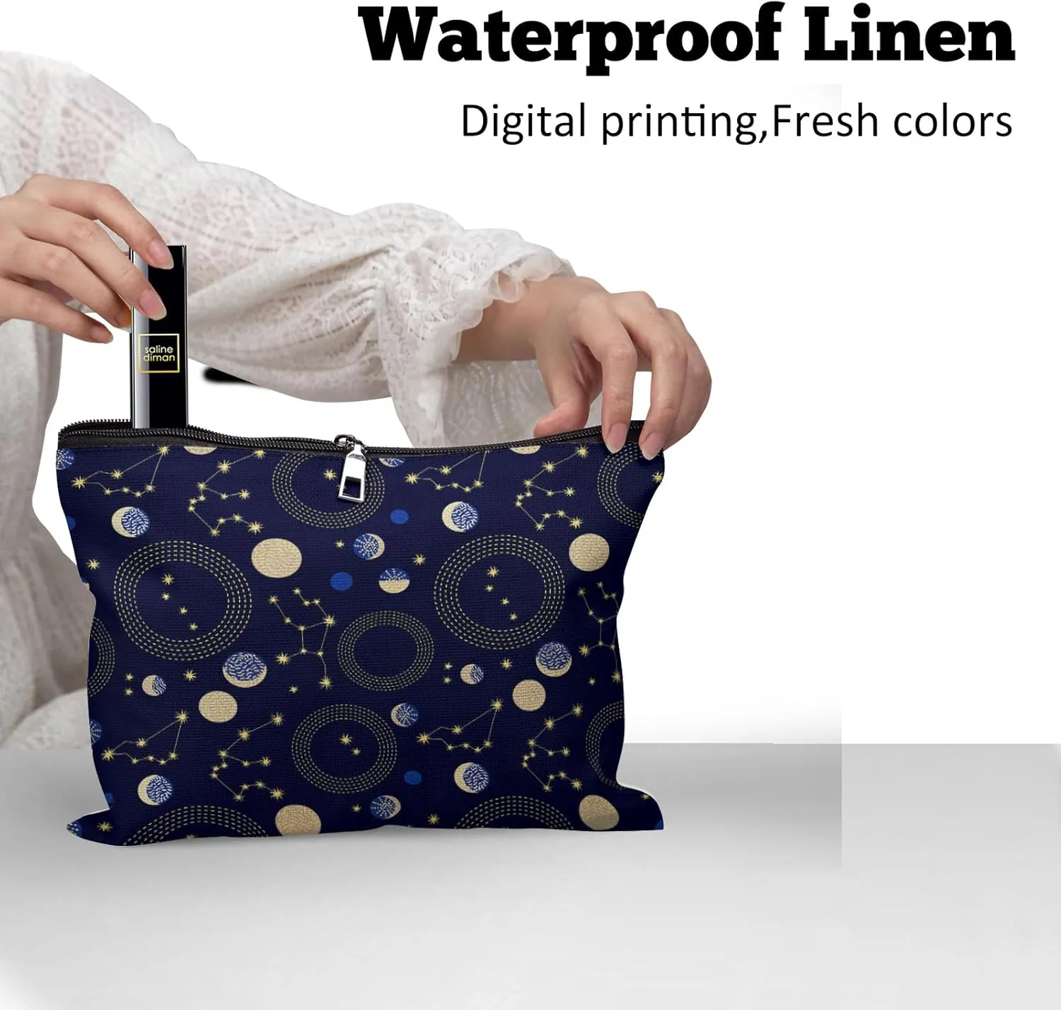 Cafl Zodiac Sky Makeup Bag Retro Travel Large Astrological Cosmetic Bag Organizer toiletry Essentials Jewelry Skincare Zipper Bag For Women -108 inch