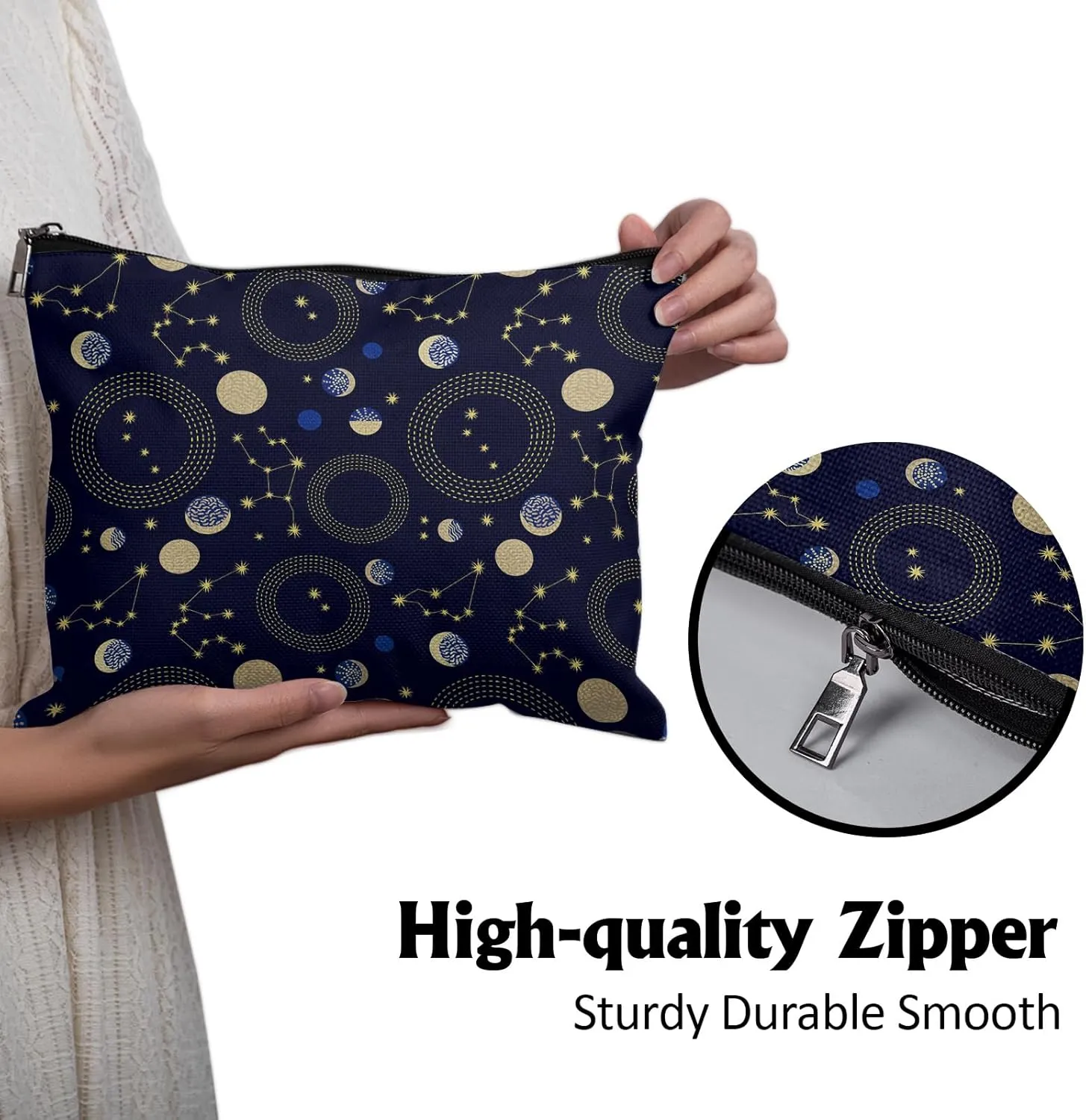 Cafl Zodiac Sky Makeup Bag Retro Travel Large Astrological Cosmetic Bag Organizer toiletry Essentials Jewelry Skincare Zipper Bag For Women -108 inch