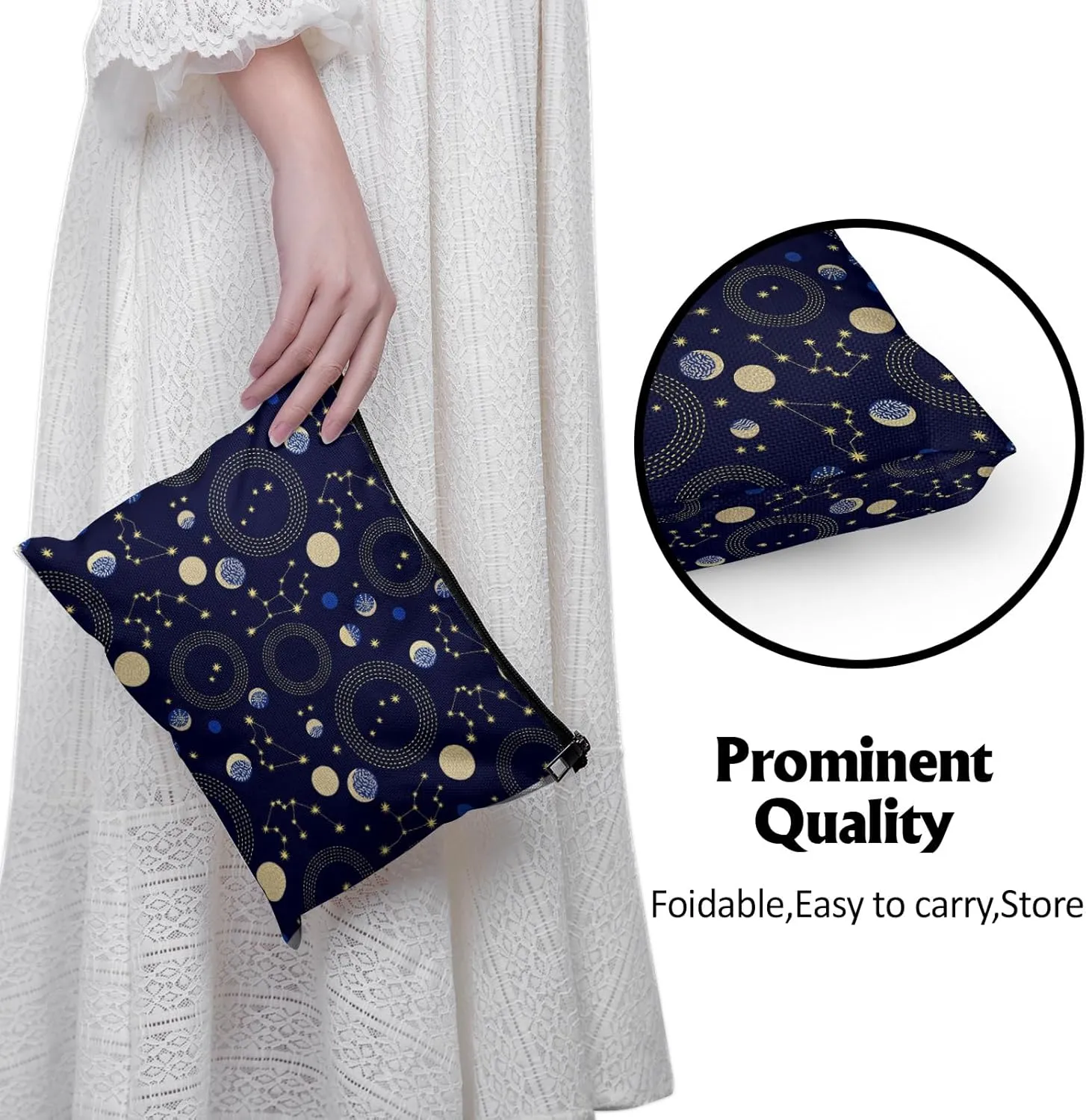 Cafl Zodiac Sky Makeup Bag Retro Travel Large Astrological Cosmetic Bag Organizer toiletry Essentials Jewelry Skincare Zipper Bag For Women -108 inch