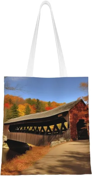 Canvas Tote Bag Aesthetic for Women Albany Covered Bridge Shopping Bags Large Tote Shoulder Bag Reusable Grocery Bags Hobo Bags Casual Handbags Cute Cloth Bags Birthday Gifts