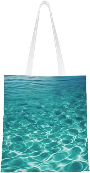 Canvas Tote Bag Aesthetic for Women Blue Aqua Pool Water Shopping Bags Large Tote Shoulder Bag Reusable Grocery Bags Hobo Bags Casual Handbags Cute Cloth Bags Birthday Gifts