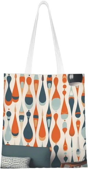 Canvas Tote Bag Aesthetic for Women Mid Century Modern Retro with Drop Shapes Shopping Bags Large Tote Shoulder Bag Reusable Grocery Bags Hobo Bags Casual Handbags Cute Cloth Bags Birthday Gifts
