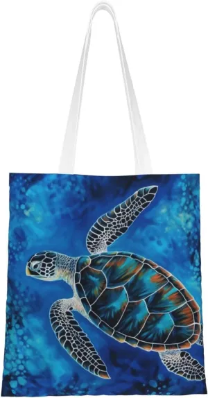 Canvas Tote Bag Aesthetic for Women Sea Turtle-Blue Shopping Bags Large Tote Shoulder Bag Reusable Grocery Bags Hobo Bags Casual Handbags Cute Cloth Bags Birthday Gifts
