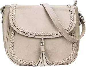 Casual Flap Saddle Crossbody Bags for Women Braid Shoulder Bags Purses and Handbags with Tassel