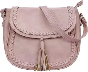 Casual Flap Saddle Crossbody Bags for Women Braid Shoulder Bags Purses and Handbags with Tassel