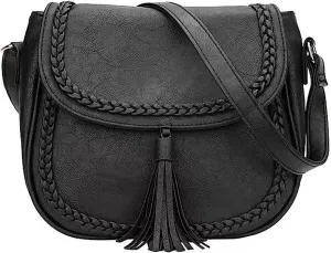 Casual Flap Saddle Crossbody Bags for Women Braid Shoulder Bags Purses and Handbags with Tassel
