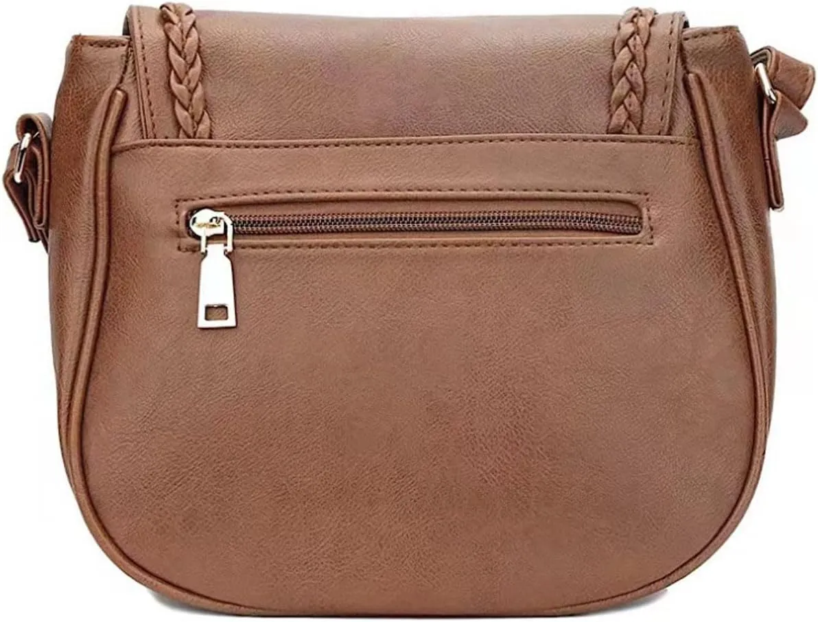 Casual Flap Saddle Crossbody Bags for Women Braid Shoulder Bags Purses and Handbags with Tassel