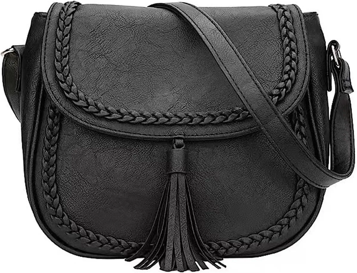 Casual Flap Saddle Crossbody Bags for Women Braid Shoulder Bags Purses and Handbags with Tassel