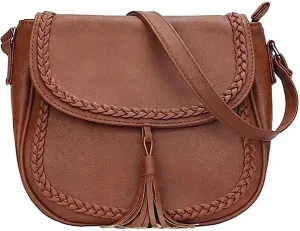 Casual Flap Saddle Crossbody Bags for Women Braid Shoulder Bags Purses and Handbags with Tassel