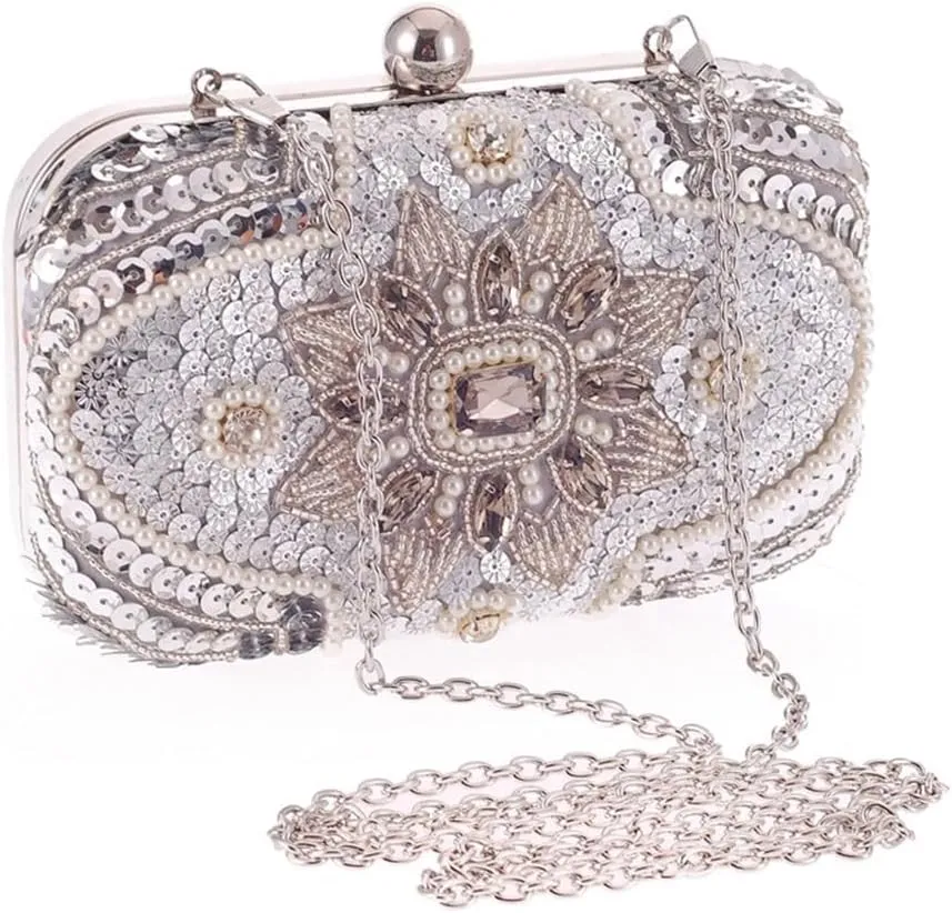 Casual Women's Clutch Evening Bag with Diamond Beaded Embroidered Bag