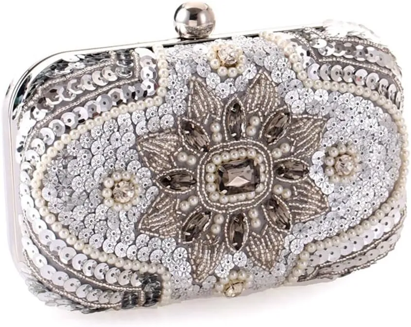 Casual Women's Clutch Evening Bag with Diamond Beaded Embroidered Bag