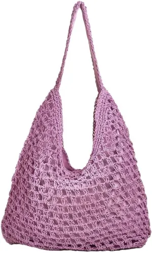 Casual Woven Straw Shoulder & Large Bucket Hobo Tote Handbags for Women Top Handle Purse