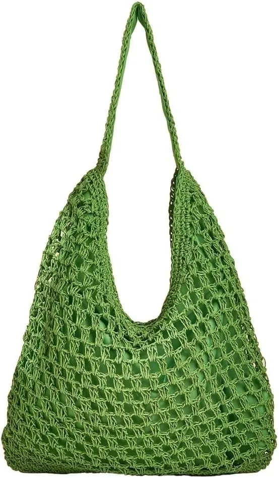 Casual Woven Straw Shoulder & Large Bucket Hobo Tote Handbags for Women Top Handle Purse