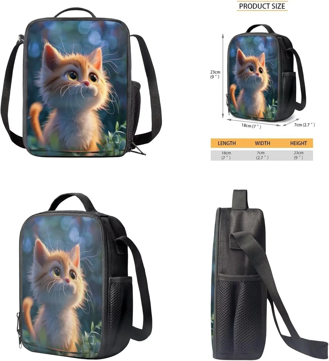Cat Backpacks for Girls 10-12 with Lunchbox Water Bottle Sleeve and Insulated Water Bottle Kids Back to School Backpack 4 in 1 School Bag