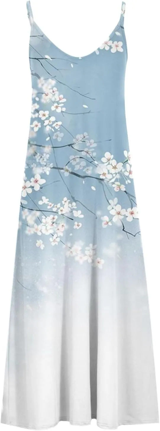 Ceboyel Boho Dresses for Women 2023 Long Summer Dress Sleeveless Spaghetti Strap Sundress Trendy Causal Ladies Outfits
