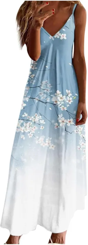 Ceboyel Boho Dresses for Women 2023 Long Summer Dress Sleeveless Spaghetti Strap Sundress Trendy Causal Ladies Outfits