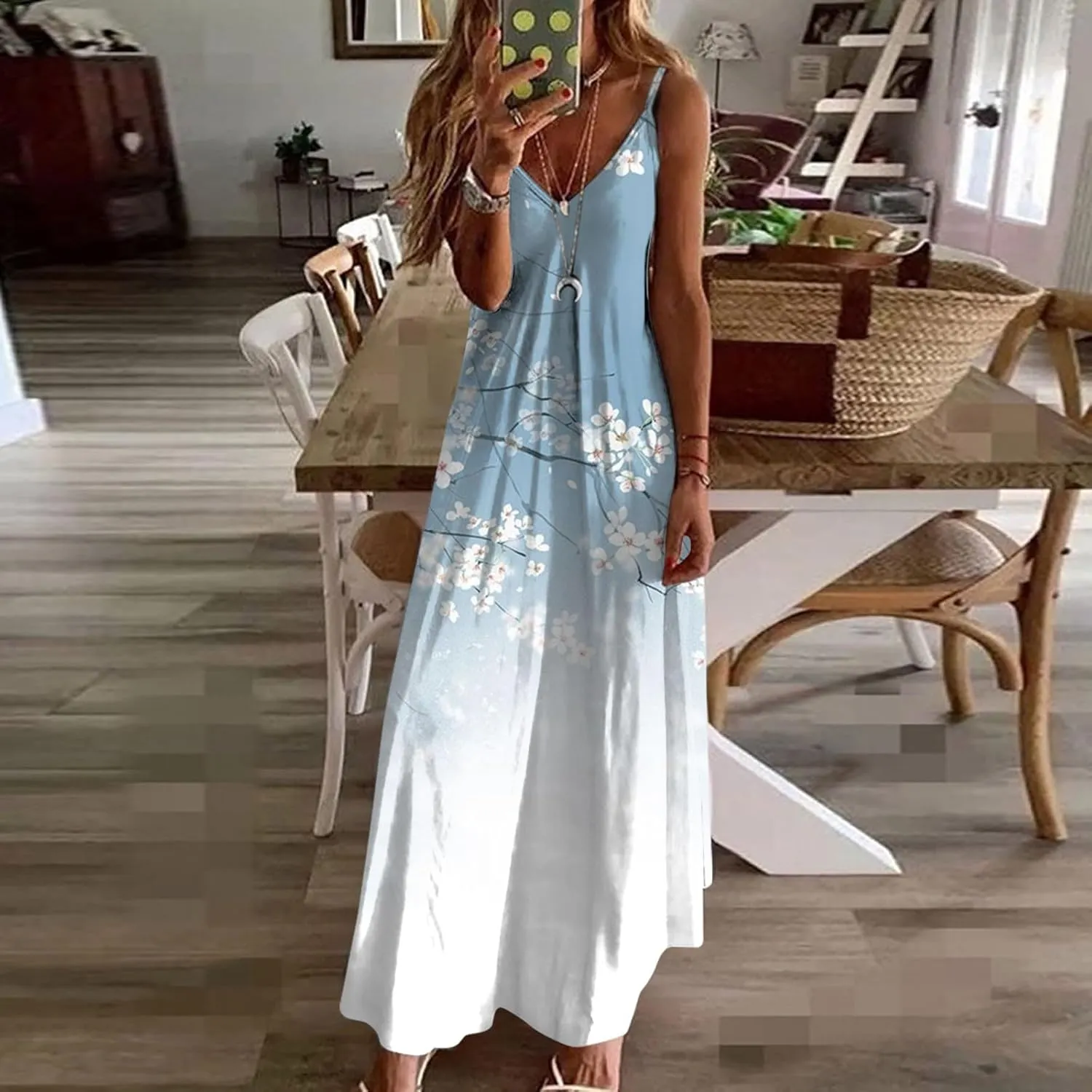 Ceboyel Boho Dresses for Women 2023 Long Summer Dress Sleeveless Spaghetti Strap Sundress Trendy Causal Ladies Outfits