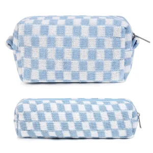 Checkered Cosmetic Bag and Makeup Brush Storage Bag - Large Capacity Travel Toiletry Organizer