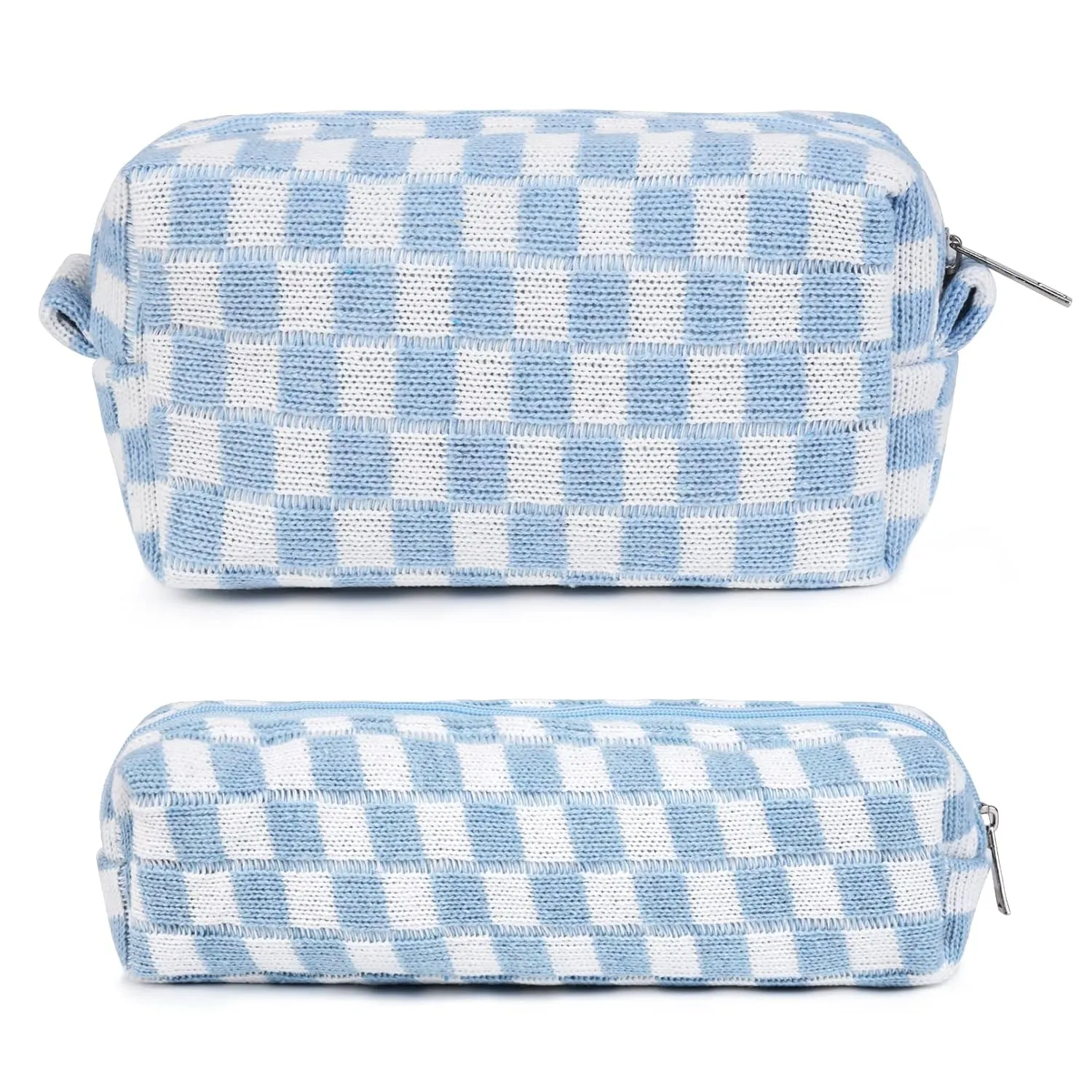 Checkered Cosmetic Bag and Makeup Brush Storage Bag - Large Capacity Travel Toiletry Organizer