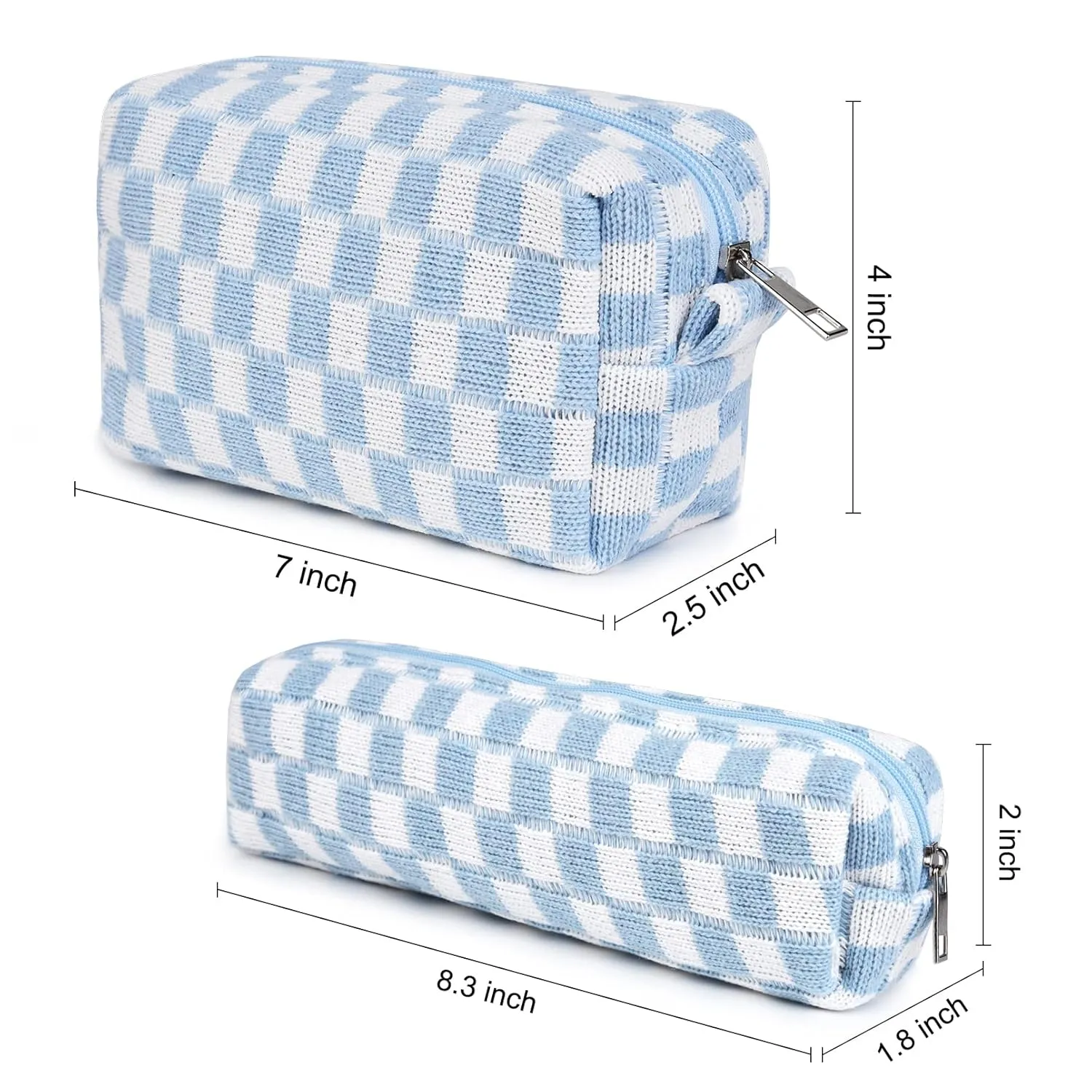 Checkered Cosmetic Bag and Makeup Brush Storage Bag - Large Capacity Travel Toiletry Organizer