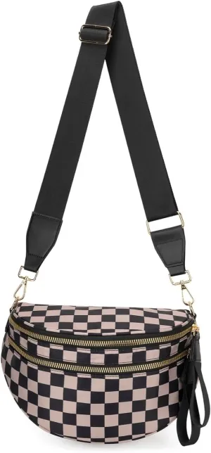 Checkered Nylon Sling Crossbody Bag Women Backpack Fanny Packs Bags Bum Bag Cute Hobo Shoulder Sport Wallet Purses 2025