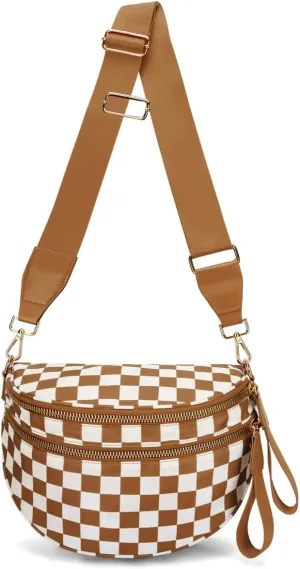 Checkered Nylon Sling Crossbody Bag Women Backpack Fanny Packs Bags Bum Bag Cute Hobo Shoulder Sport Wallet Purses 2025