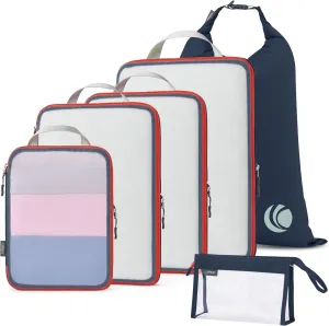 Cipway Compression Packing Cubes, See Through Mesh Luggage Organizer Bags, Travel Essentials for Carry on Suitcase with Laundry Bag and Clear Toiletries Bag6 Pcs,Blue