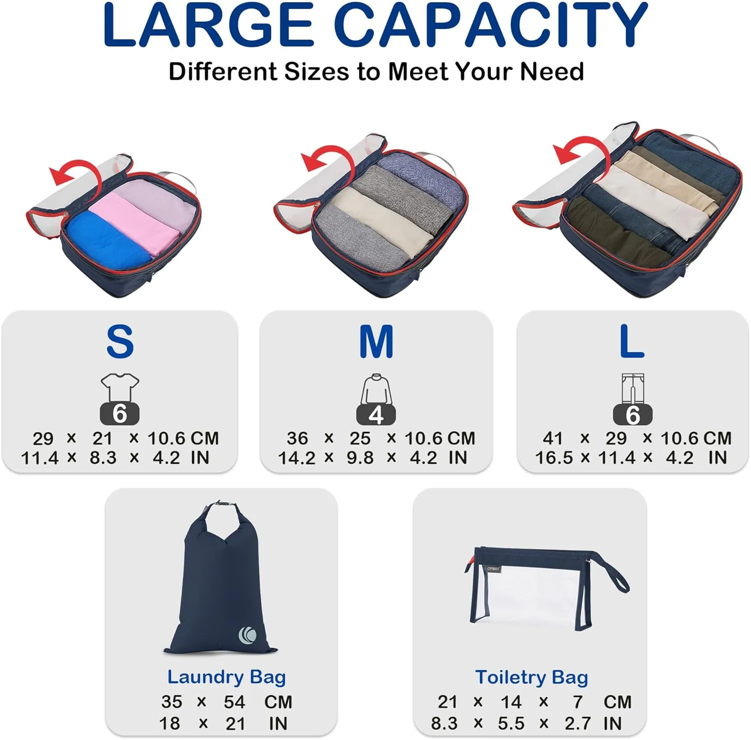 Cipway Compression Packing Cubes, See Through Mesh Luggage Organizer Bags, Travel Essentials for Carry on Suitcase with Laundry Bag and Clear Toiletries Bag6 Pcs,Blue