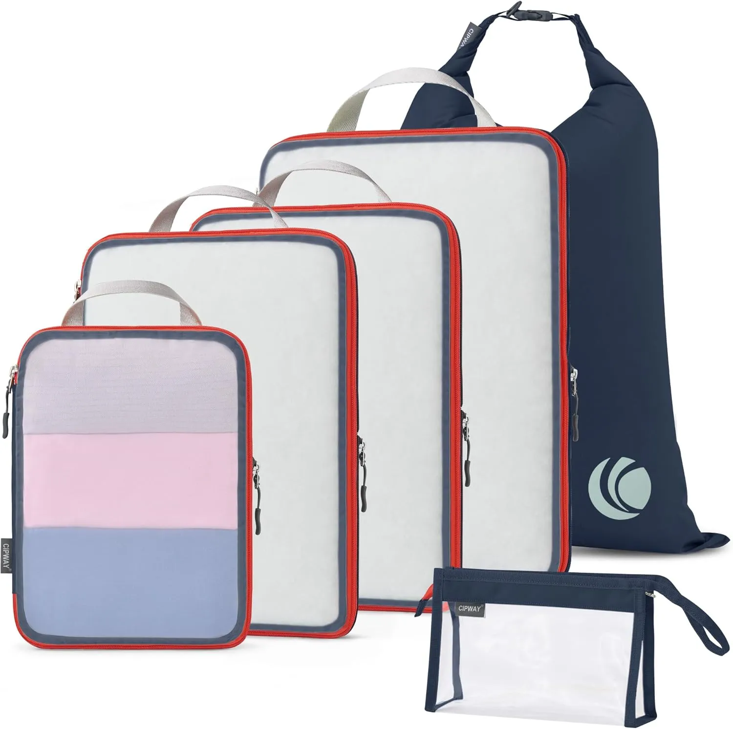 Cipway Compression Packing Cubes, See Through Mesh Luggage Organizer Bags, Travel Essentials for Carry on Suitcase with Laundry Bag and Clear Toiletries Bag6 Pcs,Blue