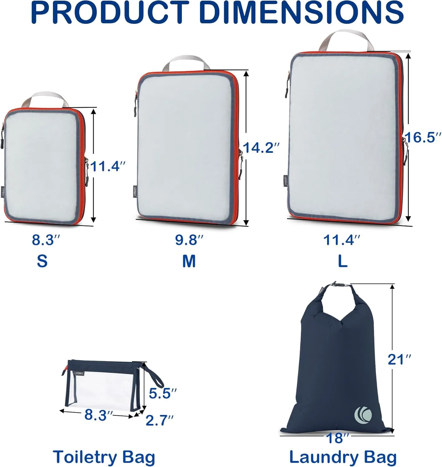 Cipway Compression Packing Cubes, See Through Mesh Luggage Organizer Bags, Travel Essentials for Carry on Suitcase with Laundry Bag and Clear Toiletries Bag6 Pcs,Blue