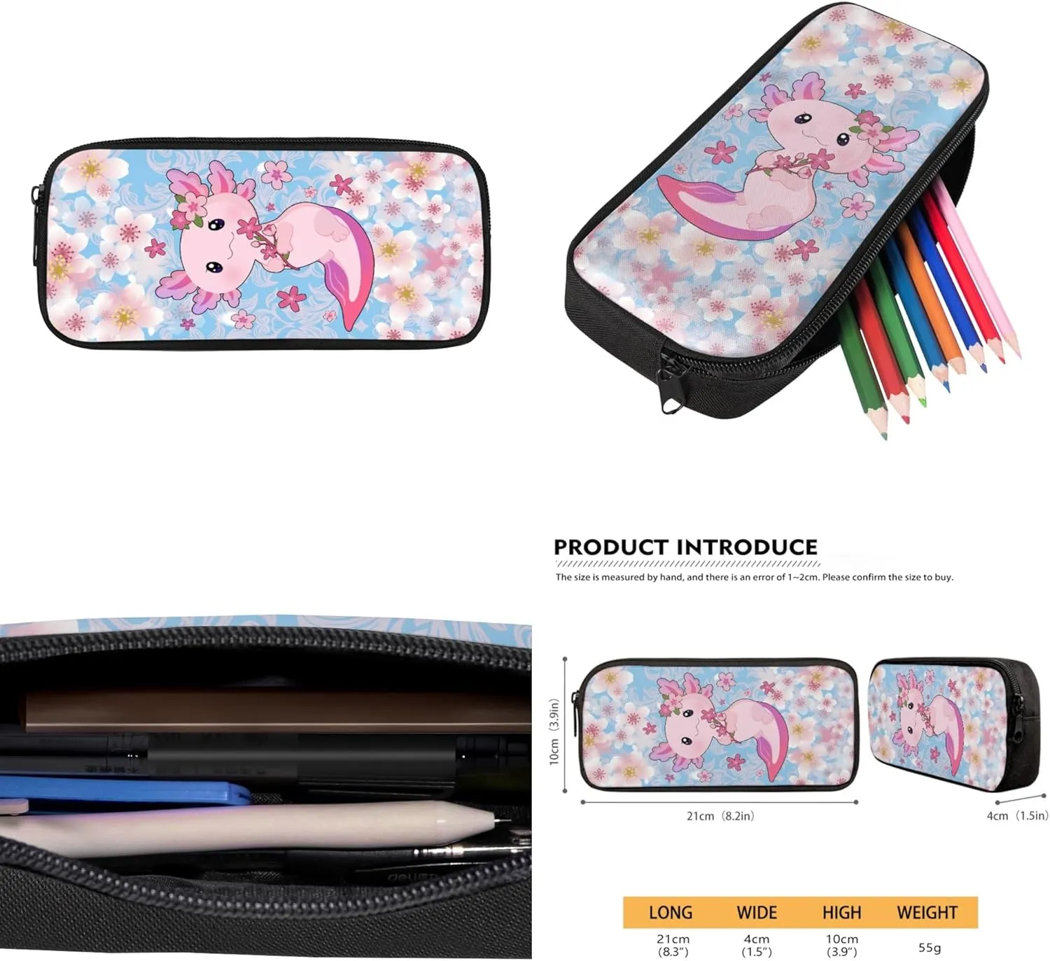 CLOHOMIN Breathable Kids Backpacks for Girls Axolotl Cherry Blossom School Bookbag 3-in-1 Large Capacity Shoulder Bookbags Cooler Warm Lunch Food Container Pencil Case